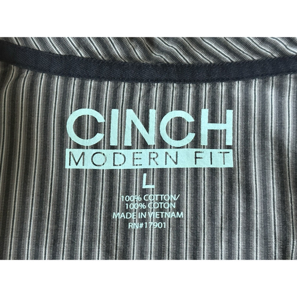 CINCH Men's Western Modern Fit Pearl Snap Long Sleeve Shirt Gray Stripe Sz L EUC - Picture 10 of 15